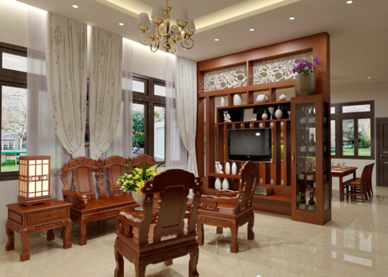 Mẫu vách ngăn phòng khách đẹp mắt, hài hòa với nội thất