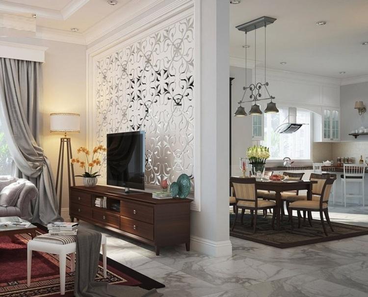 Mẫu vách ngăn phòng khách và bếp bằng thạch cao đẹp, tinh tế