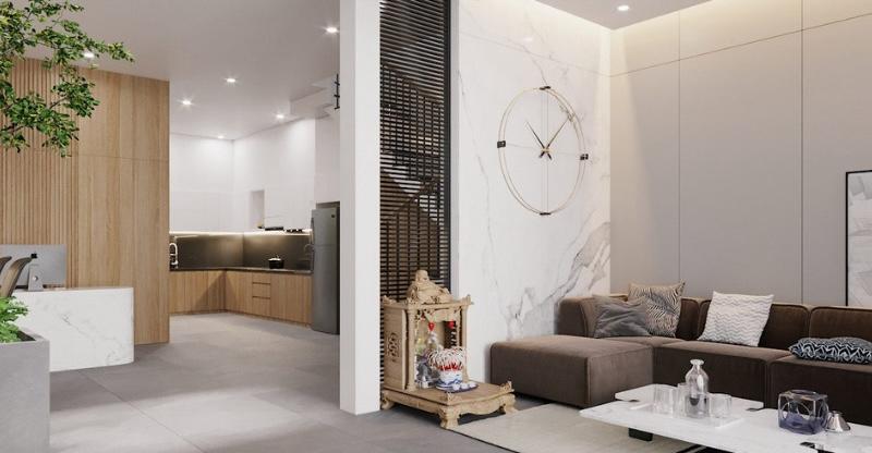 Mẫu vách ngăn phòng khách và bếp đẹp, hiện đại, tinh tế