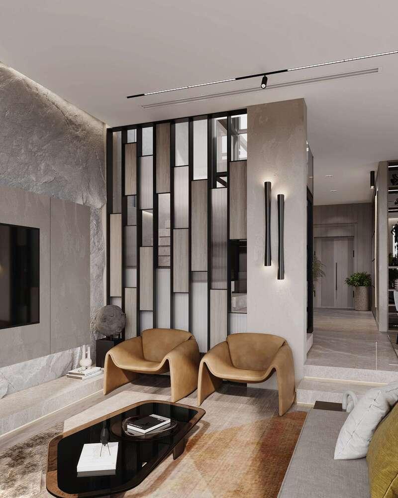 Mẫu vách ngăn giữa phòng khách và bếp hiện đại, thiết kế nhẹ nhàng, thoáng đãng