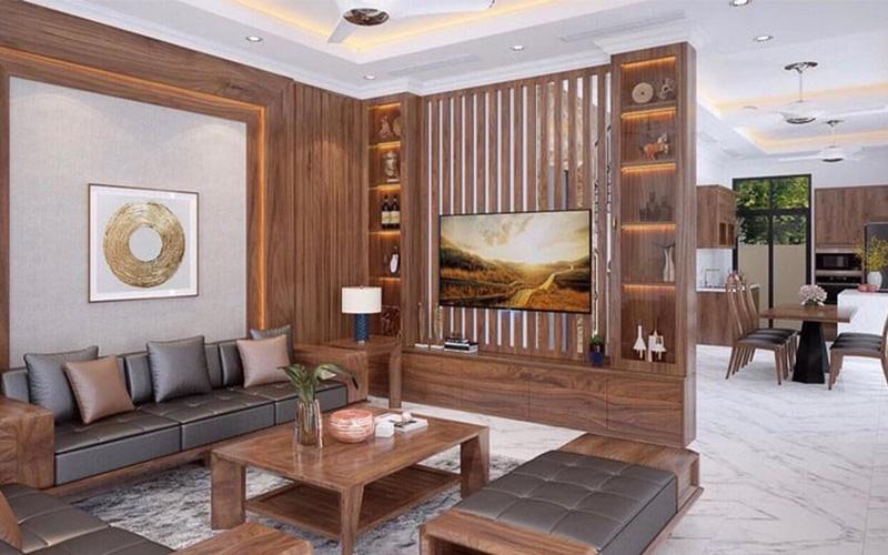 Mẫu vách ngăn phòng khách và bếp có độ bền cao, thi công nhanh chóng