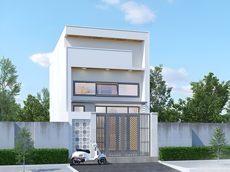 Mẫu mặt tiền nhà gác lửng 5mx10m đẹp, thiết kế đơn giản