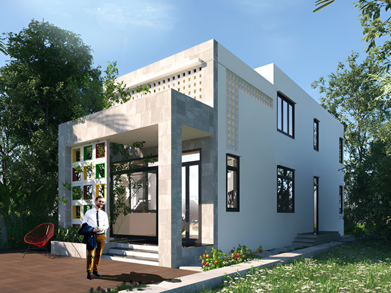 Mẫu mặt tiền nhà gác lửng 5mx20m hiện đại, thoáng đãng 