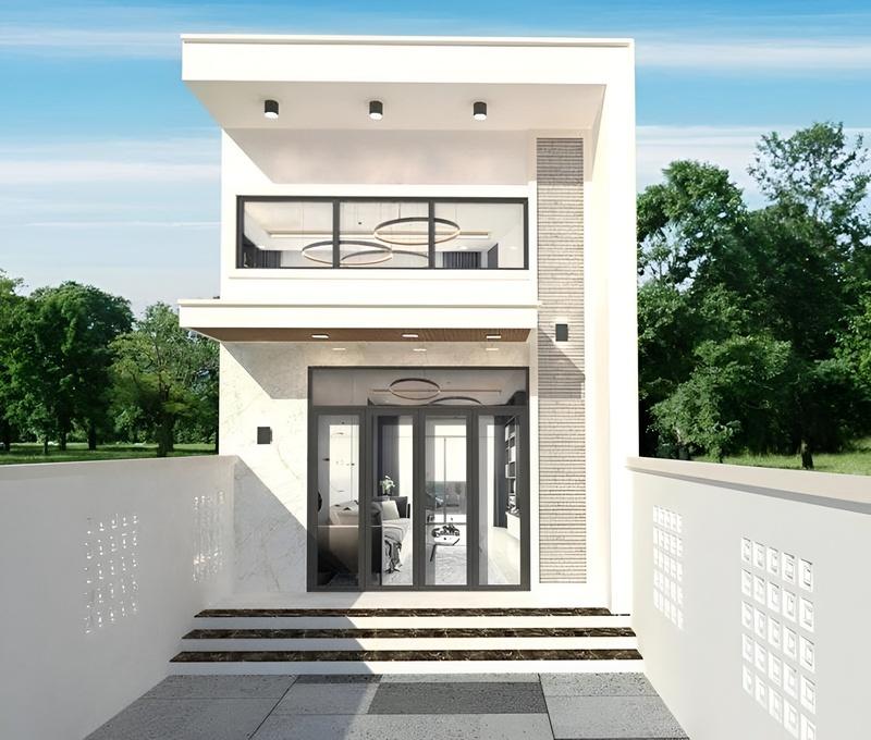Mẫu mặt tiền nhà gác lửng hiện đại 5m với thiết kế trang nhã