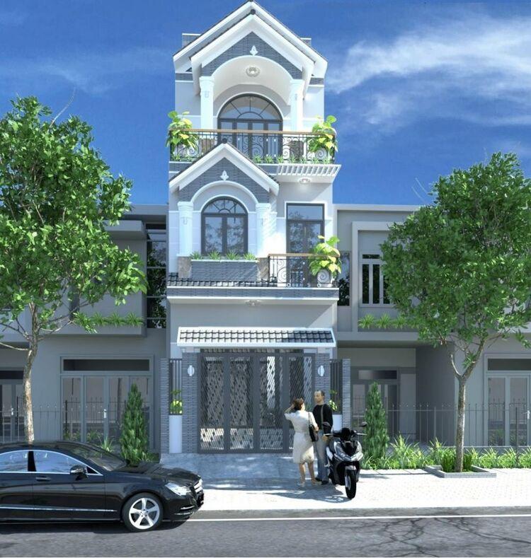 Mẫu nhà ống đẹp 3 tầng 4m mái Thái giúp không gian thoáng mát và hạn chế tình trạng dột thấm 