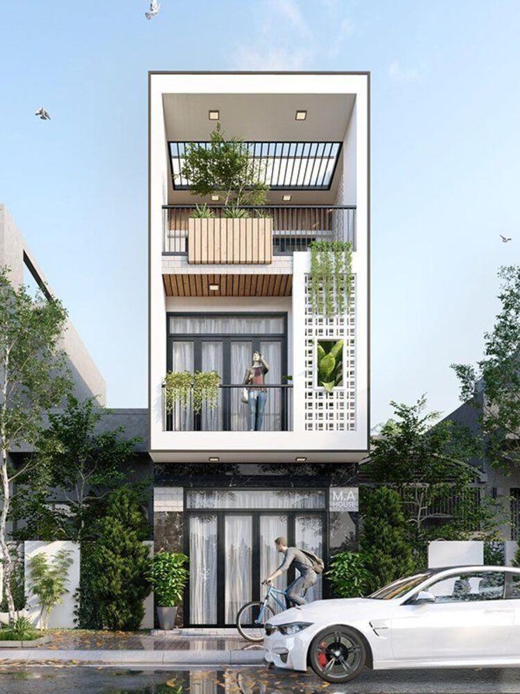 Mẫu mặt tiền nhà ống đẹp 3 tầng 4m có ban công giúp không gian sống trở nên thoáng mát