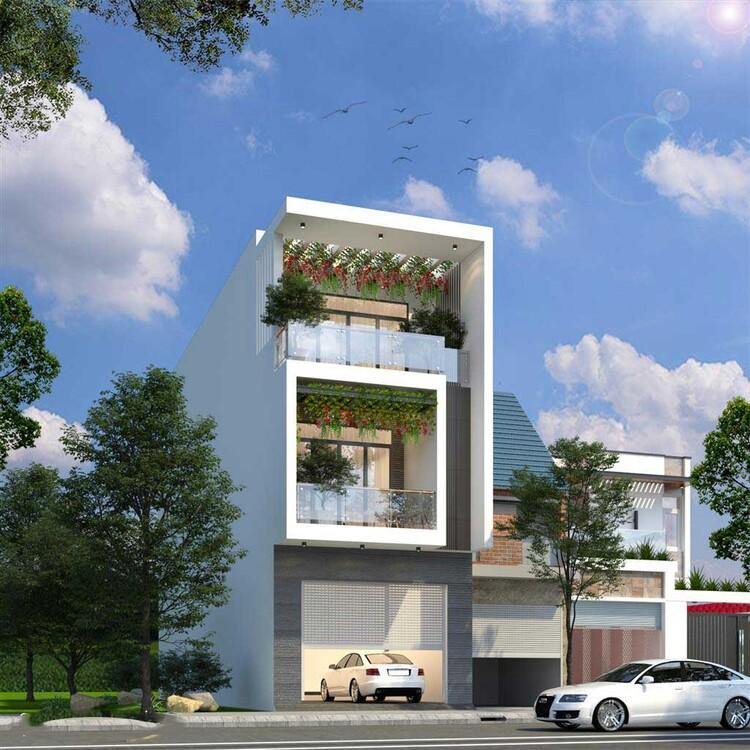 Mẫu nhà ống đẹp 3 tầng 4m có gara để xe, tiện lợi cho việc di chuyển hằng ngày