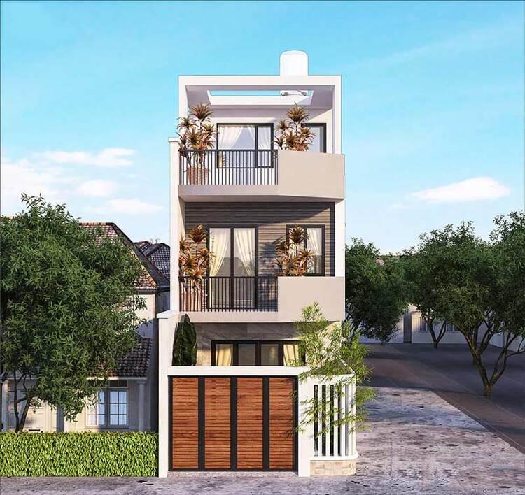 Mẫu nhà ống đẹp 3 tầng 4m có sân thượng kết hợp làm nơi phơi đồ hoặc tổ chức tiệc nhỏ 