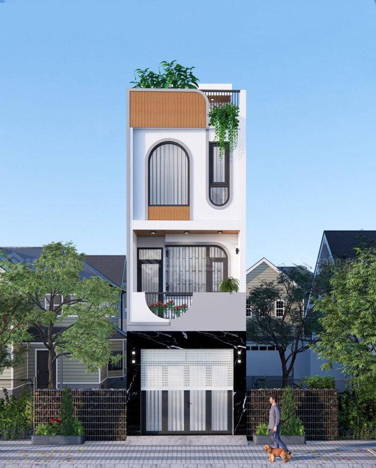 Mẫu nhà ống đẹp 3 tầng 4m mái bằng kết hợp thêm giếng trời để tối ưu ánh sáng và gió tự nhiên