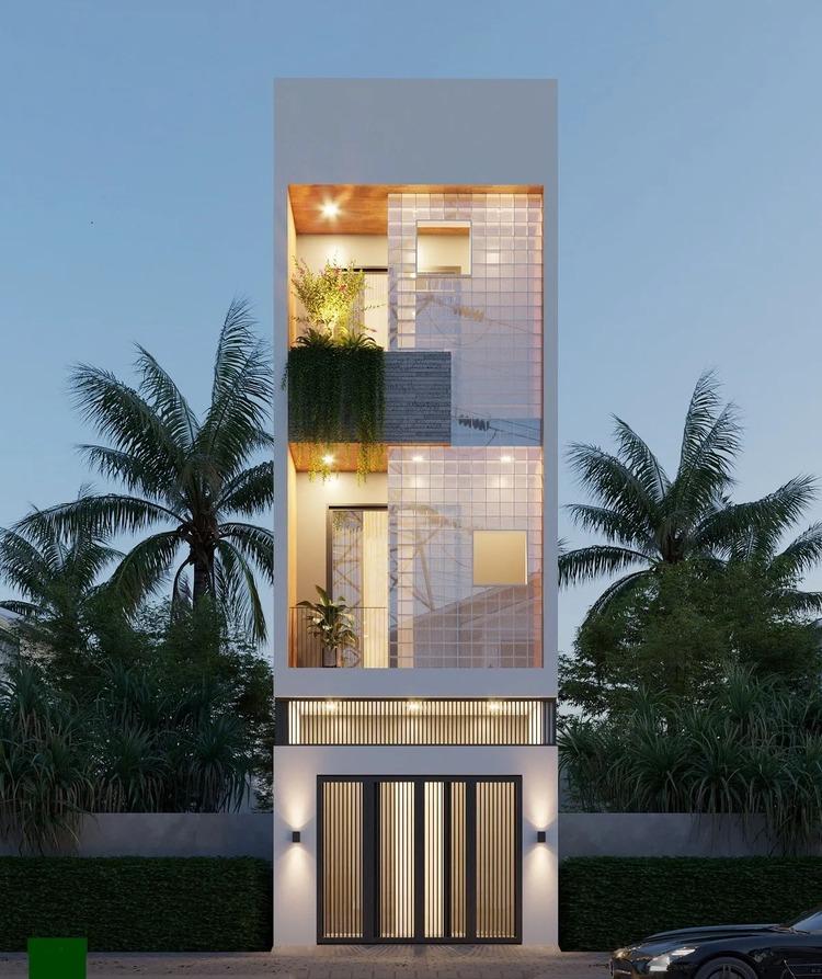 Mẫu mặt tiền nhà ống đẹp 3 tầng 4m có ban công với thiết kế hài hòa