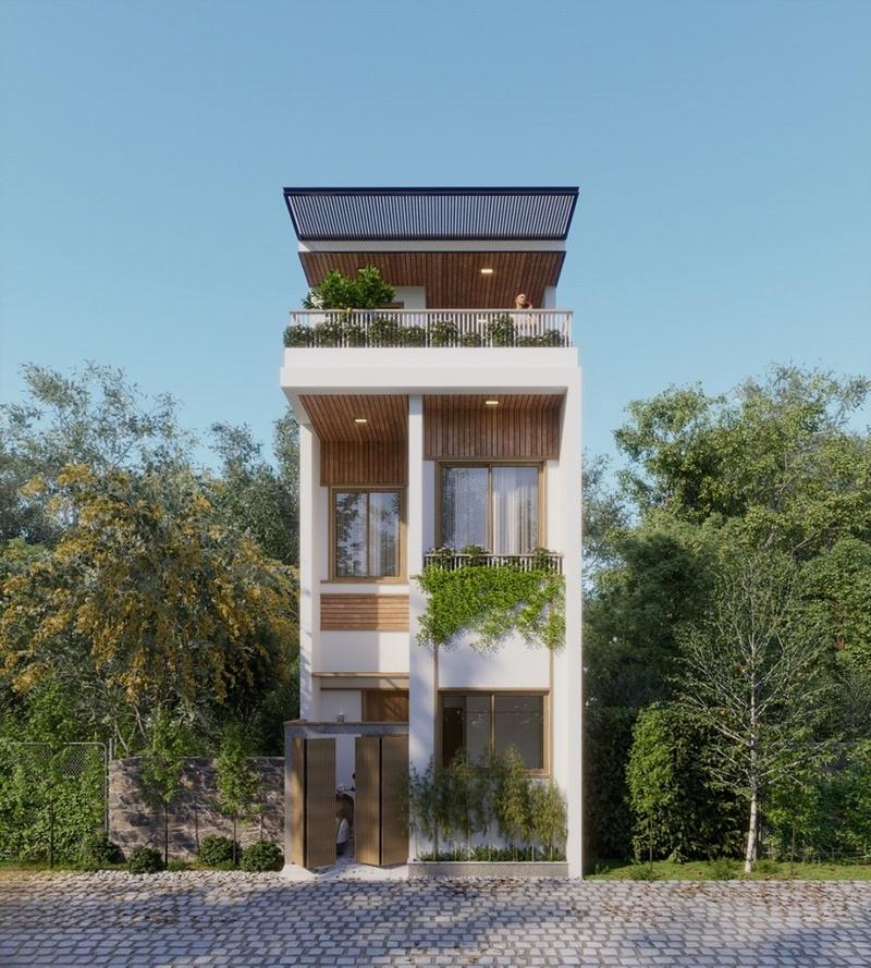 Mẫu nhà ống đẹp 3 tầng 5m hiện đại, gần gũi với thiên nhiên