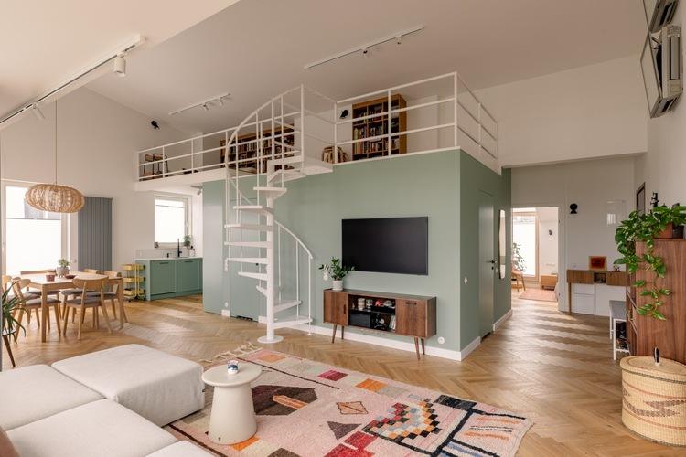 Mẫu nhà gác lửng 3 phòng ngủ 500 triệu mái bằng đơn giản, hiện đại, thoáng đãng