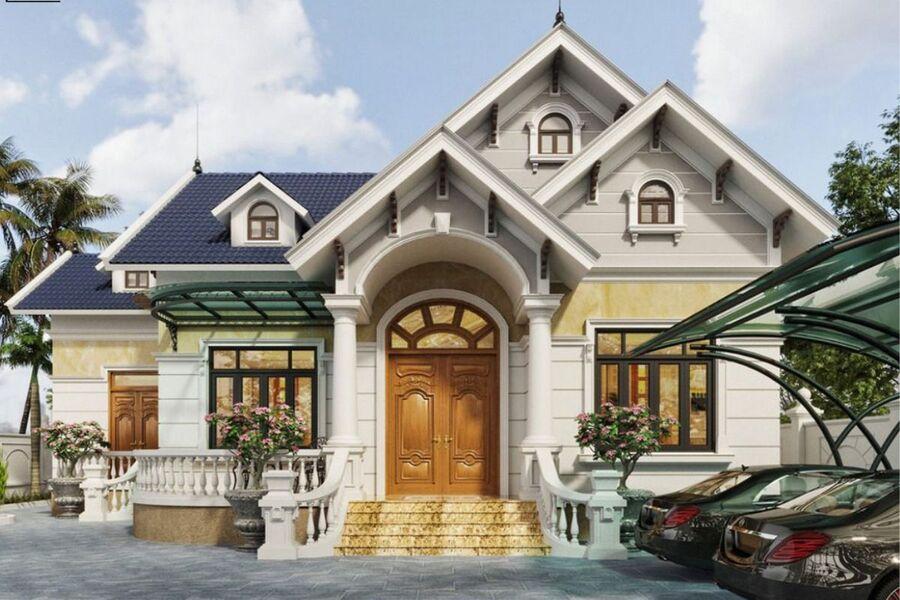 Nhà mái Thái 1 tầng tân cổ điển tinh tế, sang trọng, kết hợp hài hòa với cảnh quan