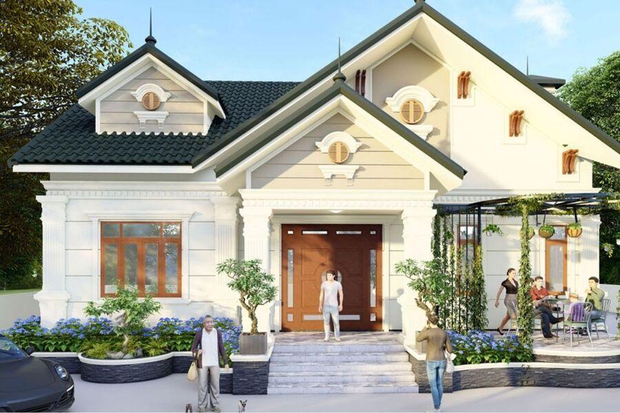 Nhà mái Thái 1 tầng có phòng thờ đẹp, chuẩn phong thủy