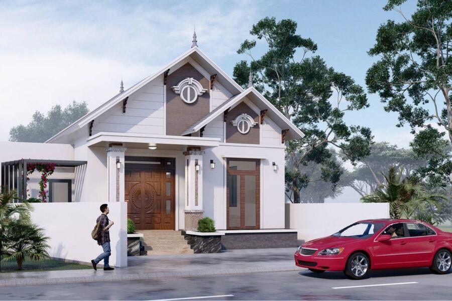 Mẫu nhà mái Thái 1 tầng có gác lửng đẹp, tối ưu diện tích