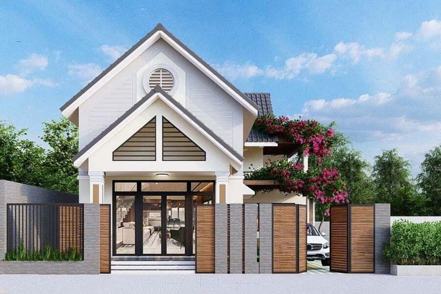 Mẫu nhà mái Thái 1 tầng có gác lửng hiện đại, mang đến không gian sống rộng rãi