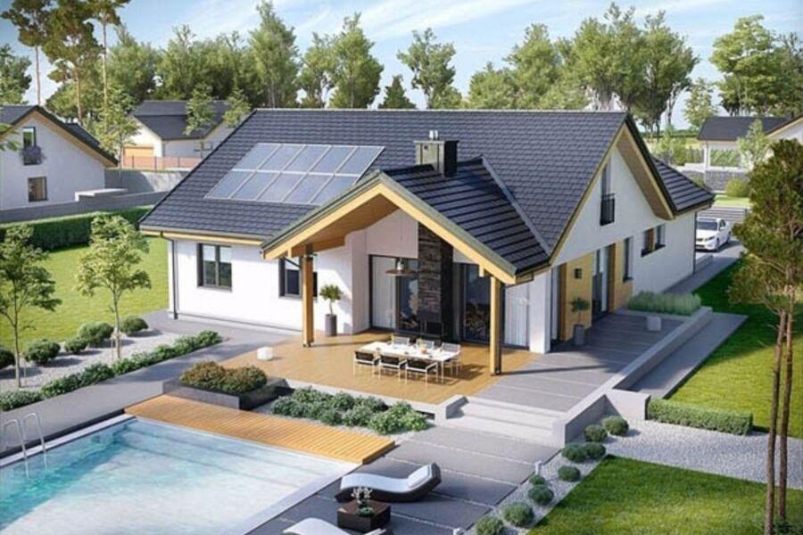 Nhà mái Thái 1 tầng có bể bơi gần gũi với thiên nhiên