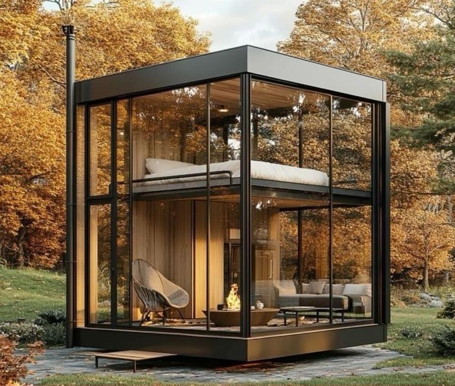 Mẫu nhà tiền chế 2 tầng 5x20 đẹp, thoáng đãng với hệ thống cửa kính cường lực rộng lớn