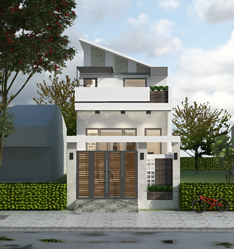 Mẫu mặt tiền nhà gác lửng 5m có hạn chế về chi phí xây dựng