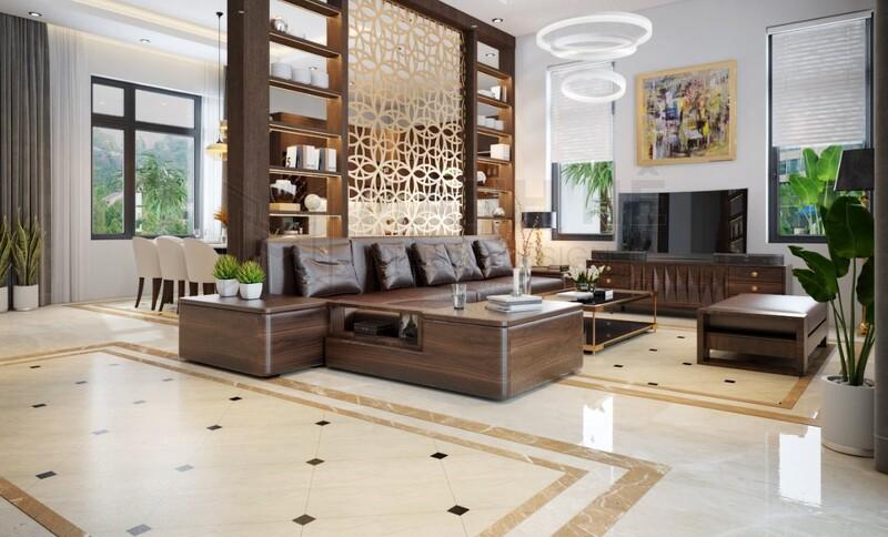 Mẫu vách ngăn phòng khách và bếp ấn tượng, độc đáo