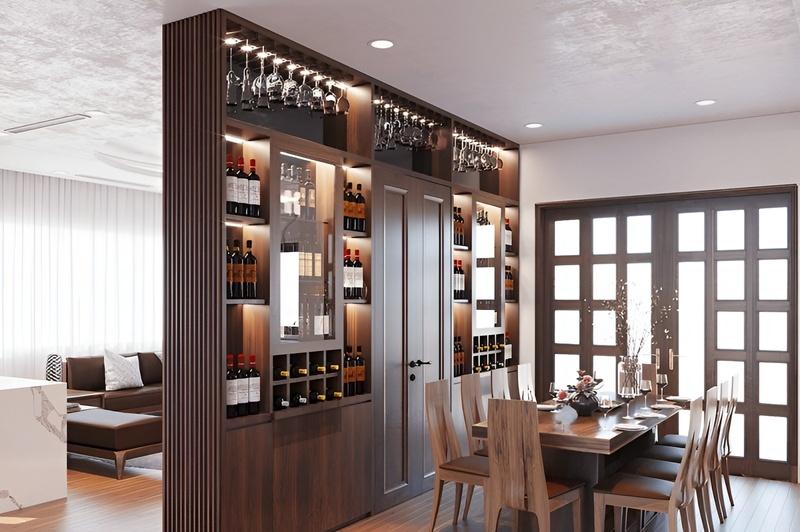 Mẫu vách ngăn phòng khách và bếp hợp phong thủy thiết kế sang trọng