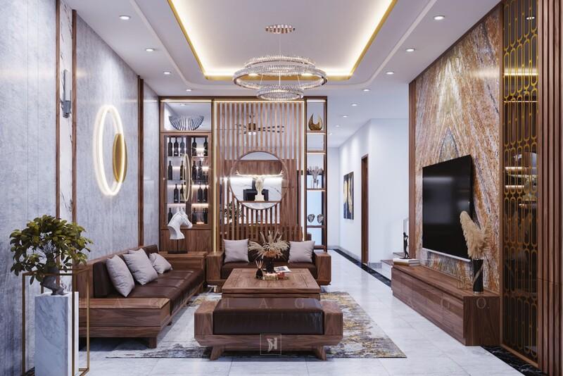 Mẫu vách ngăn phòng khách và bếp tinh tế, thanh lịch