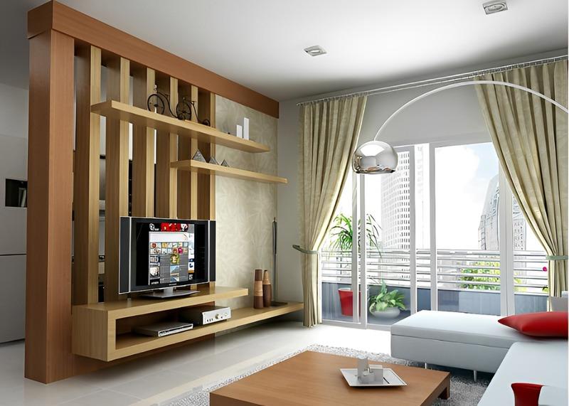 Mẫu vách ngăn phòng khách và bếp phong cách tối giản, tiện nghi