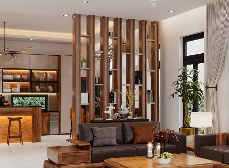 Mẫu vách ngăn phòng khách và bếp đẹp, tối giản, tinh xảo