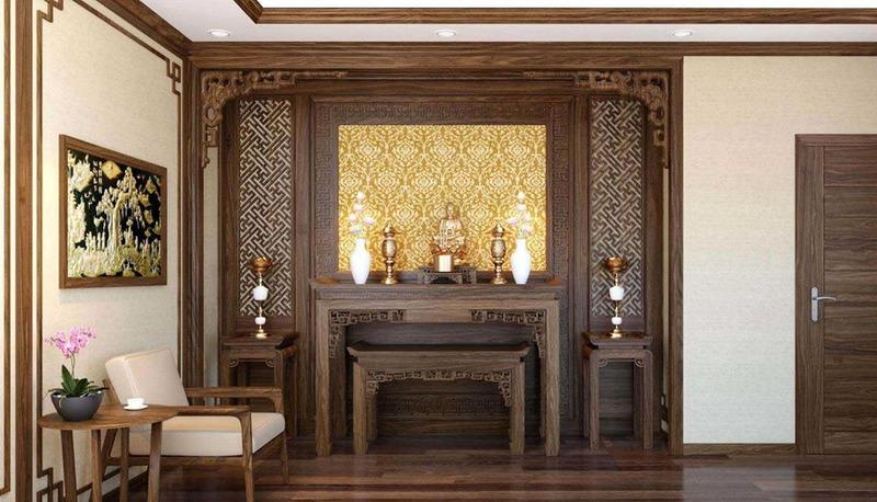  Mẫu vách ngăn phòng thờ với phòng khách đẹp, hợp phong thủy