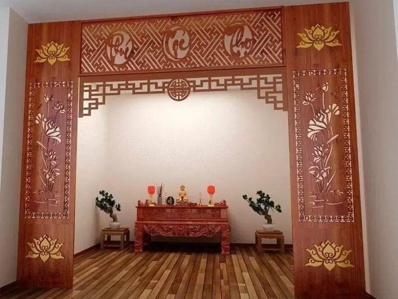 Mẫu vách ngăn phòng thờ có họa tiết tỉ mỉ, tinh xảo