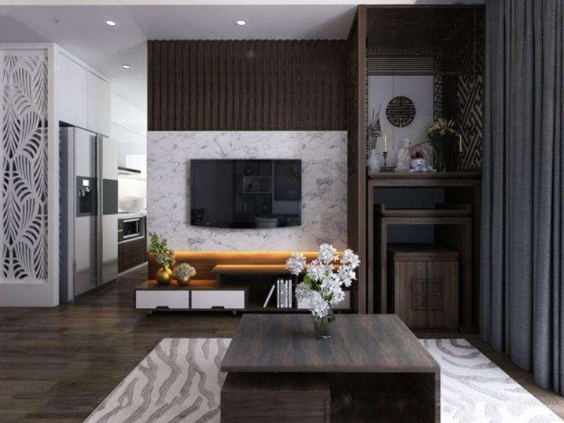 Mẫu vách ngăn phòng khách với phòng thờ đẹp phổ biến hiện nay