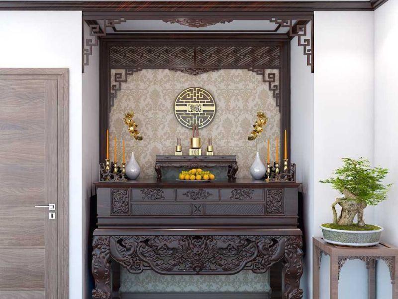 Vách ngăn phòng khách kết hợp bàn thờ nhà phố giúp tiết kiệm diện tích