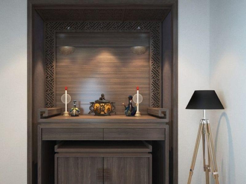 Vách ngăn phòng thờ với phòng khách bằng gỗ công nghiệp đẹp, sang trọng