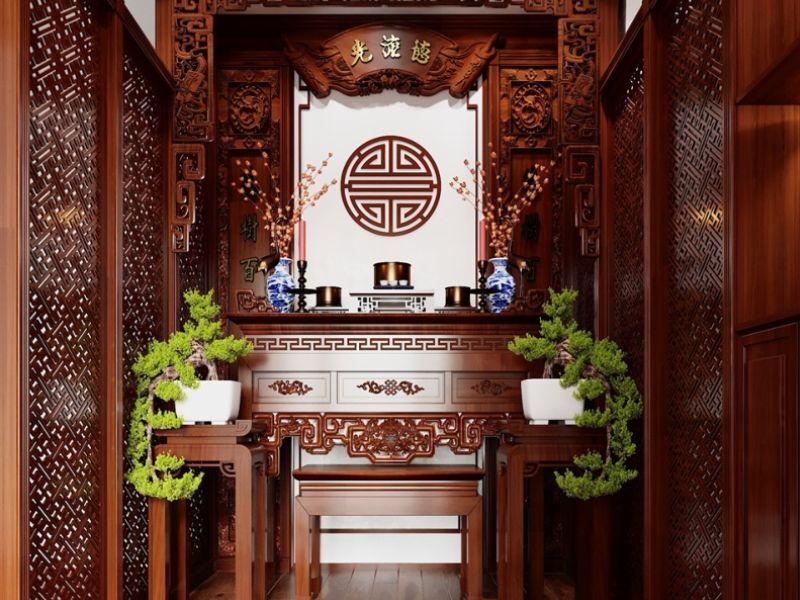 Mẫu vách ngăn phòng thờ ấm cúng, hợp phong thủy