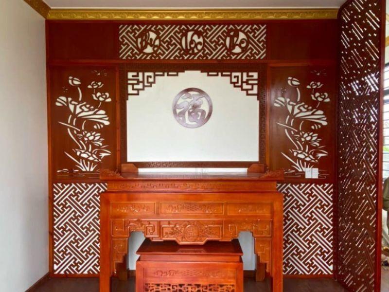 Mẫu vách ngăn phòng thờ với phòng khách hài hòa, ấm cúng