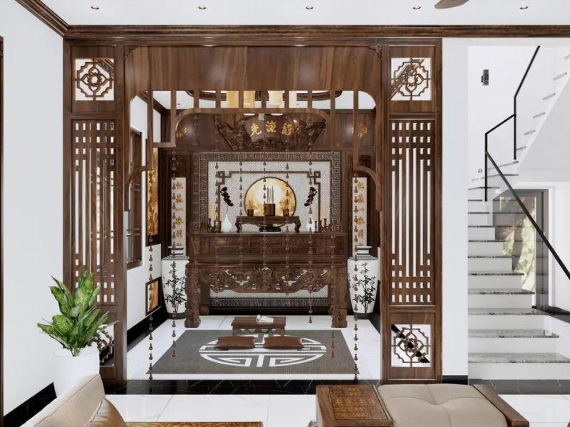 Cân nhắc lựa chọn vật liệu chất lượng để đảm bảo tính thẩm mỹ cho vách ngăn phòng thờ với phòng khách