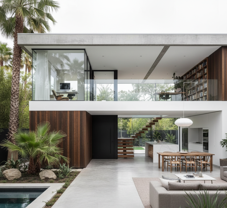 Mẫu cải tạo nhà cấp 4 mái bằng chữ L có gác lửng đẹp, hiện đại, thoáng đãng