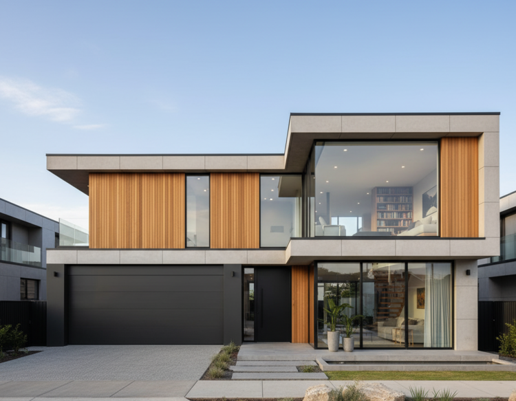 Mẫu mặt tiền nhà cấp 4 mái bằng chữ L có gác lửng 5x16 hiện đại, thoáng mát