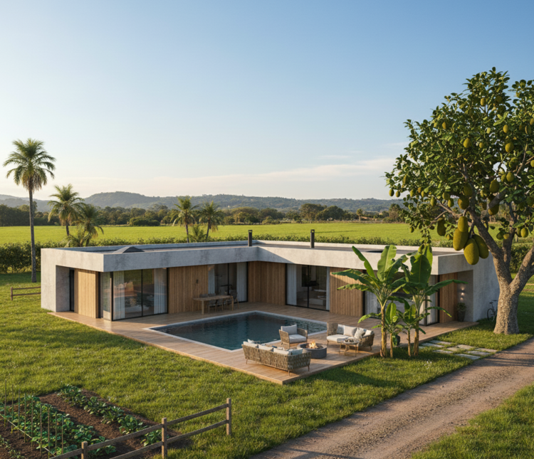 Mẫu nhà cấp 4 mái bằng chữ L ở nông thôn 500 triệu đẹp, ấn tượng