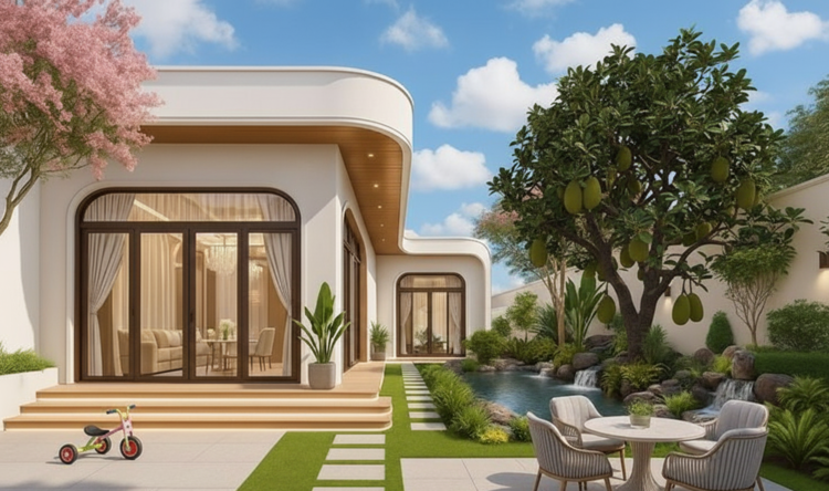 Mẫu nhà cấp 4 3 phòng ngủ 500 triệu mái bằng chữ L hiện đại, thoáng mát 