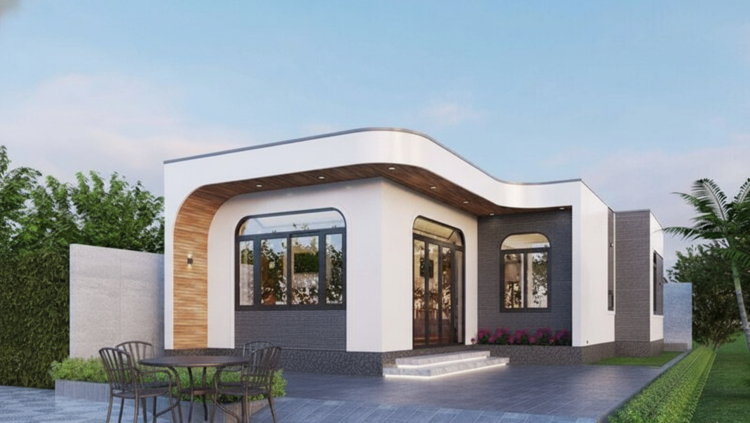 Nhà cấp 4 mái bằng chữ L 2 phòng ngủ thoáng mát