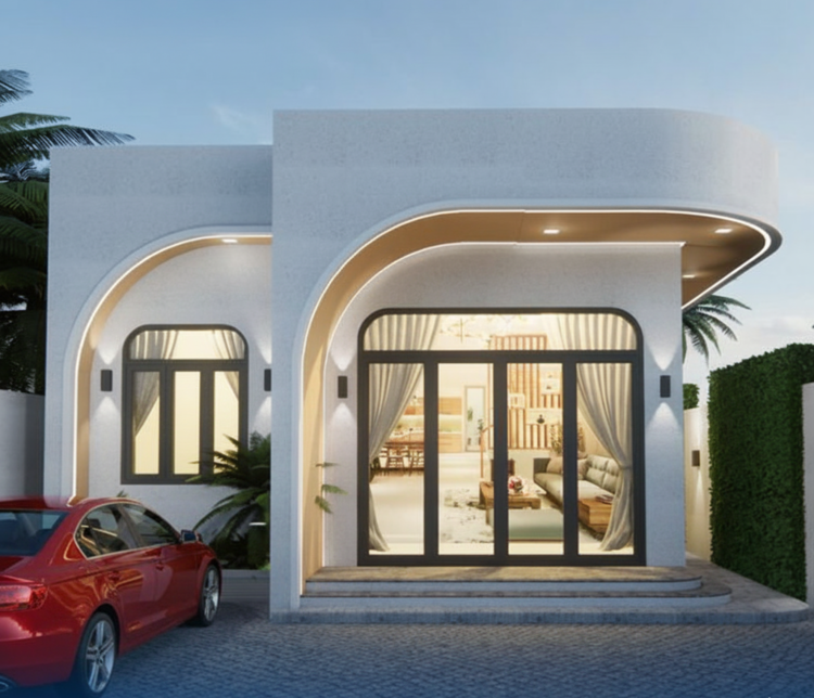 Nhà cấp 4 mái bằng chữ L có gác lửng tận dụng tối đa diện tích