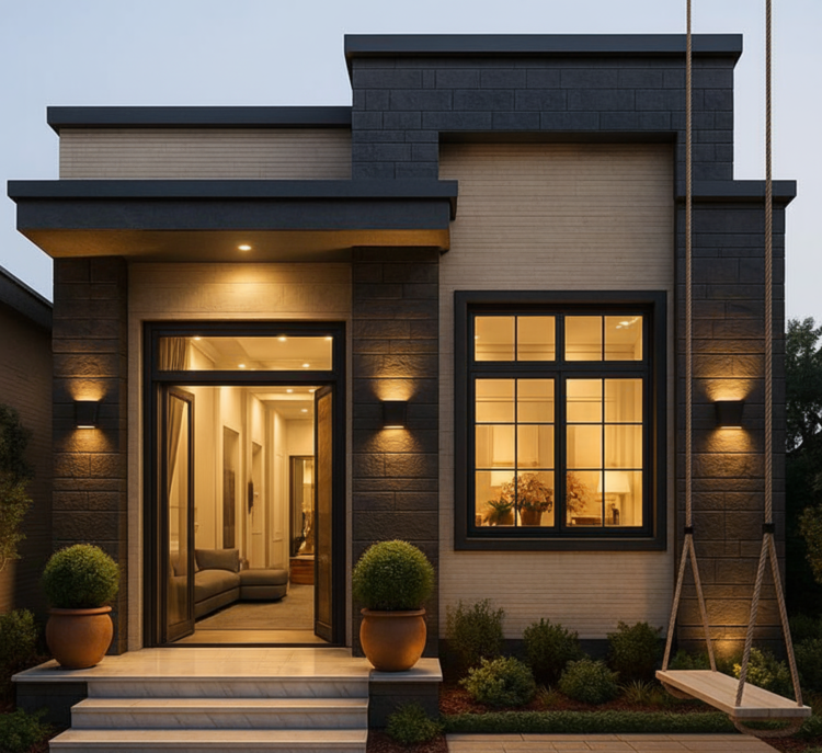 Nhà cấp 4 mái bằng chữ L hiện đại, ấm cúng