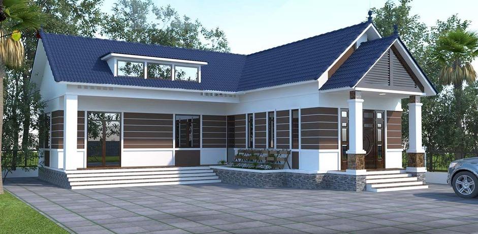 Mẫu xây nhà cấp 4 khoảng 150 triệu chữ L đẹp với không gian sân vườn rộng lớn