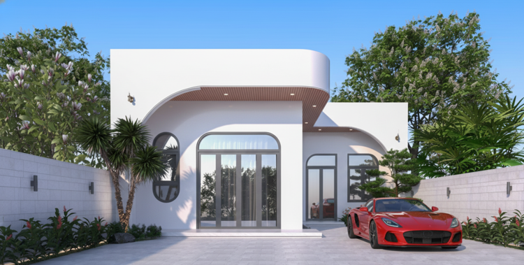 Mẫu nhà cấp 4 mái bằng chữ L 300 triệu đơn giản, tiện nghi