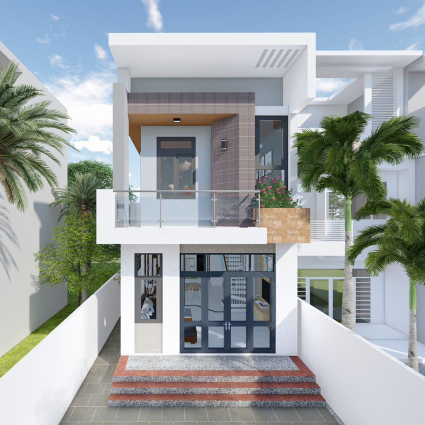 Mẫu nhà 2 tầng nông thôn 500 triệu có ban công rộng đẹp, thoáng đãng