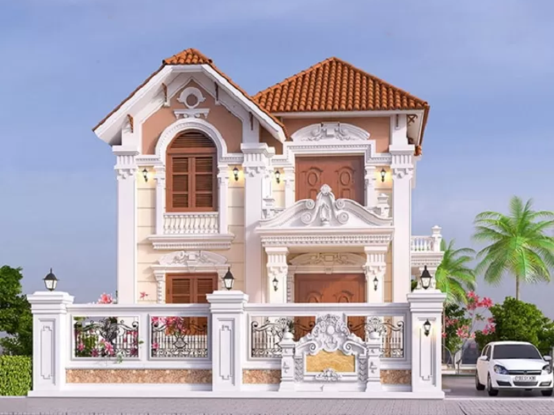 Chi tiết phào chỉ và cột trụ bắt mắt, thu hút trong biệt thự tân cổ điển 2 tầng 1 tỷ