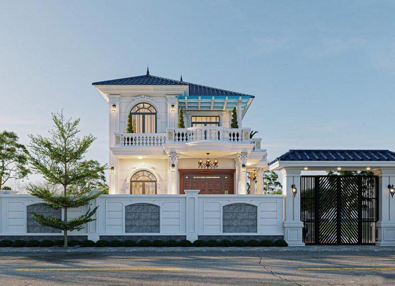 Mẫu 8x12m nhà mái Nhật 2 tầng phong cách biệt thự tân cổ điển 1 tỷ với kiến trúc cân đối, hài hòa