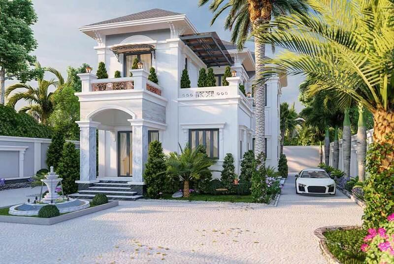 Biệt thự tân cổ điển 2 tầng 1 tỷ có thiết kế sân vườn rộng trong lành, xanh mát