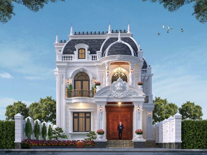 Mẫu biệt thự tân cổ điển 2 tầng 1 tỷ có thiết kế mái vòm mang lại không gian sống ấm cúng